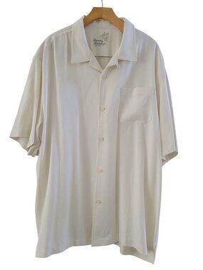 Tommy Bahama Mens Silk Cream Havana Camp shirt size XL Tropical Vacation Relaxed